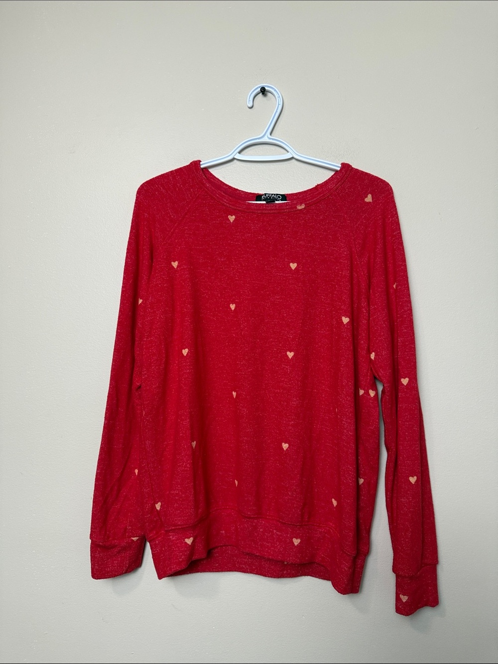 Buffalo David Bitton Red Long Sleeve Heart-Print Sweatshirt size S